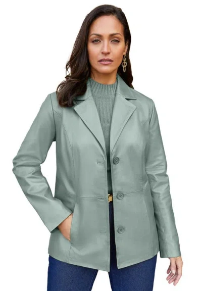 Jessica London Leather Blazer In Green