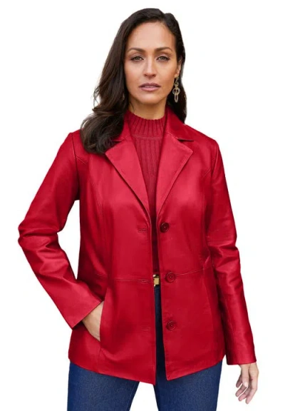 Jessica London Leather Blazer In Red