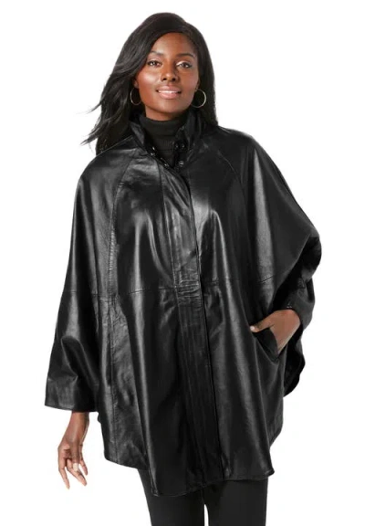 Jessica London Leather Poncho In Black