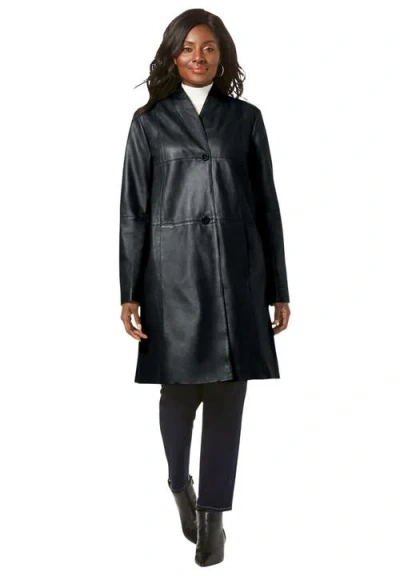 Jessica London Leather Swing Coat In Black