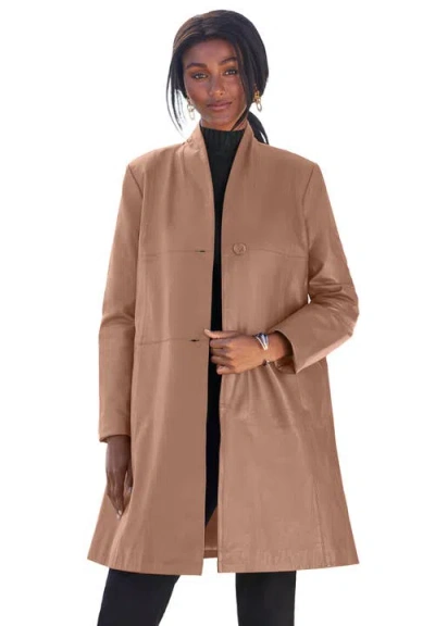 Jessica London Leather Swing Coat In Neutral