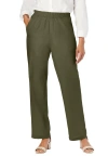 Jessica London Lightweight Linen-blend Straight-leg Pants In Green