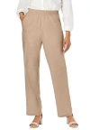 Jessica London Lightweight Linen-blend Straight-leg Pants In Neutral