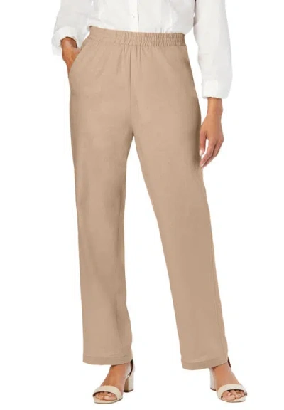 Jessica London Lightweight Linen-blend Straight-leg Pants In Neutral