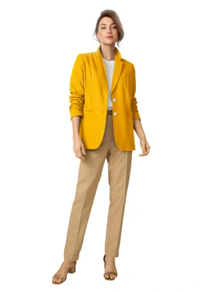 Jessica London Linen Blazer In Gold