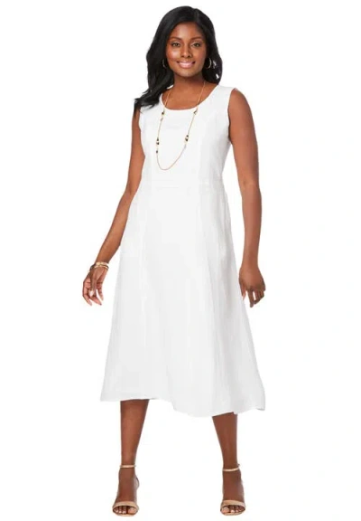 Jessica London Linen Fit & Flare Dress In White
