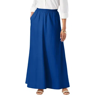Jessica London Linen Maxi Skirt In Blue