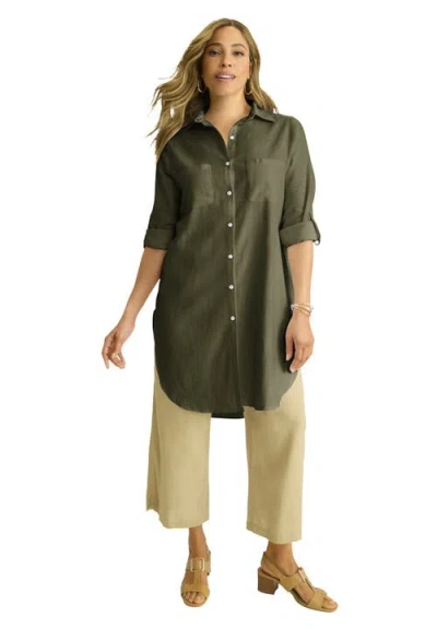 Jessica London Linen Mega Tunic In Green