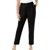 Jessica London Linen Pleat-front Pant In Black