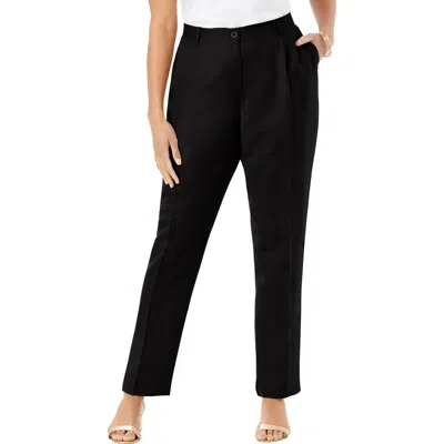 Jessica London Linen Pleat-front Pant In Black