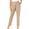 Jessica London Linen Pleat-front Pant In Brown