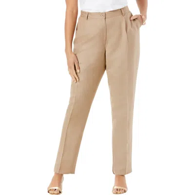 Jessica London Linen Pleat-front Pant In Brown