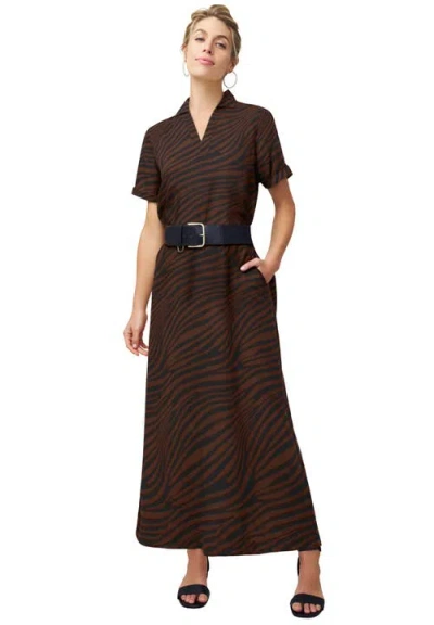 Jessica London Linen Short Sleeve Maxi Dress In Brown