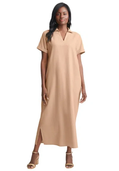 Jessica London Linen Short Sleeve Maxi Dress In Neutral