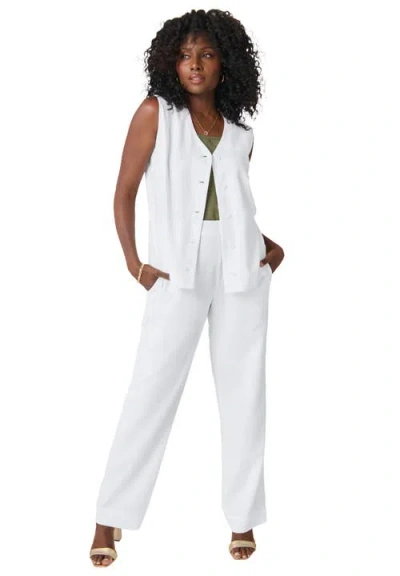 Jessica London Linen Vest & Pant Suit Set In White