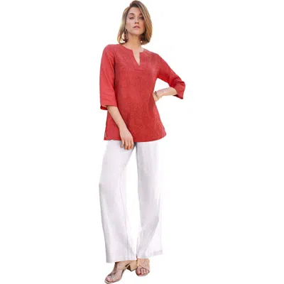 Jessica London Linen V-neck Embroidered Tunic In Animal Print