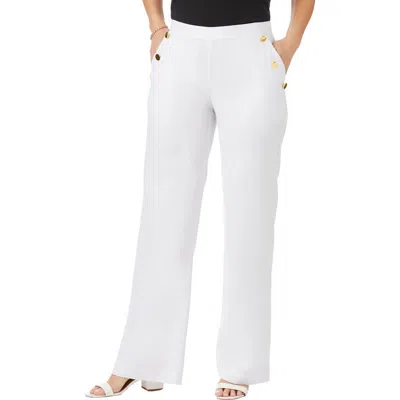 Jessica London Linen Wide Leg Sailor Pant In White