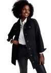 Jessica London Long Denim Jacket In Black