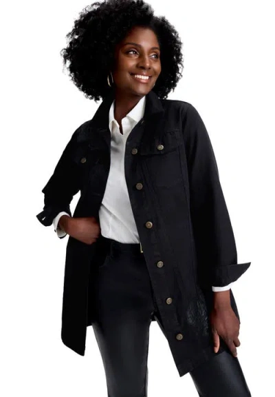 Jessica London Long Denim Jacket In Black