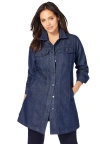 Jessica London Long Denim Jacket In Blue