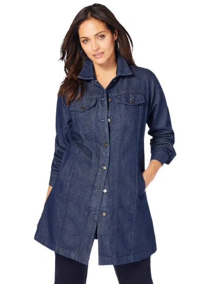 Jessica London Long Denim Jacket In Blue