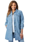 Jessica London Long Denim Jacket In Blue