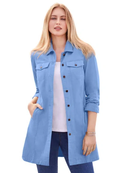 Jessica London Long Denim Jacket In Blue