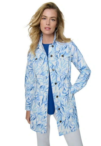 Jessica London Long Denim Jacket In Blue