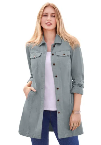 Jessica London Long Denim Jacket In Gray