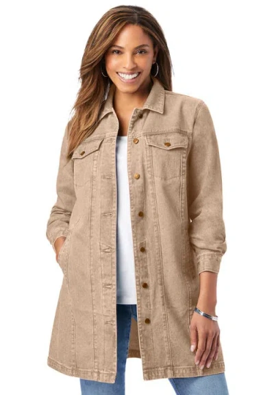 Jessica London Long Denim Jacket In Neutral