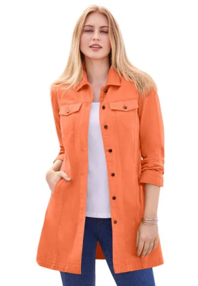 Jessica London Long Denim Jacket In Orange