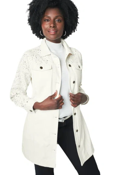 Jessica London Long Denim Jacket In White