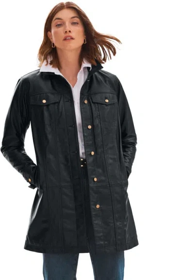 Jessica London Long Leather Jacket In Black