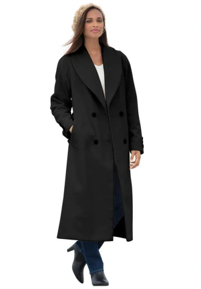 Jessica London Long Shawl Collar Wool Coat In Black