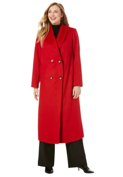 Jessica London Long Shawl Collar Wool Coat In Red