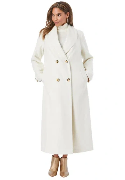 Jessica London Long Shawl Collar Wool Coat In White