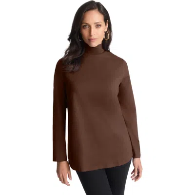 Jessica London Long Sleeve Mockneck Tee In Brown