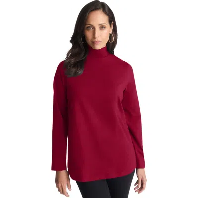 Jessica London Long Sleeve Mockneck Tee In Red