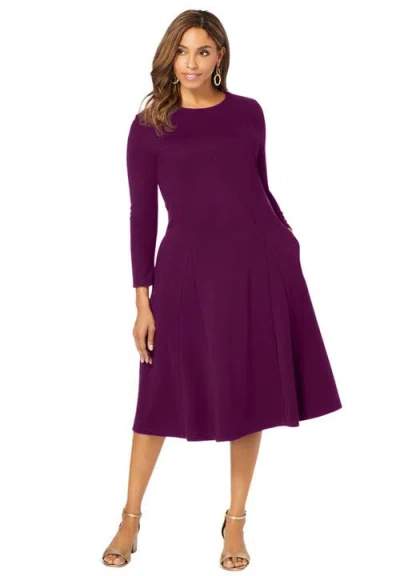Jessica London Long Sleeve Stretch Ponte Dress In Purple