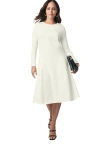Jessica London Long Sleeve Stretch Ponte Dress In White