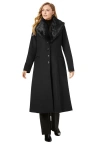 Jessica London Long Wool-blend Coat With Faux Fur Collar In Black