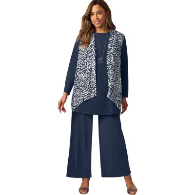 Jessica London Mixed Media Cardigan In Blue