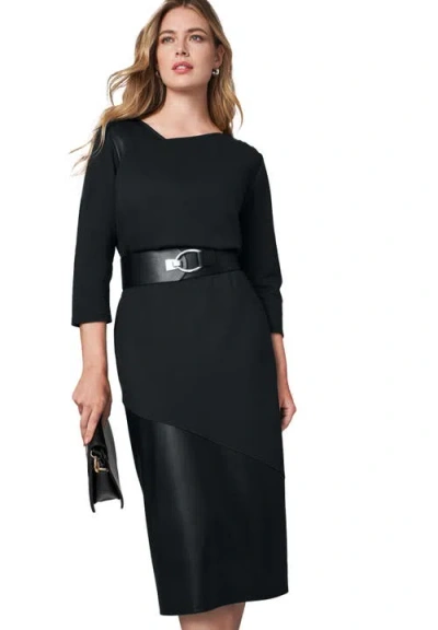 Jessica London Mixed Media Midi Skirt In Black