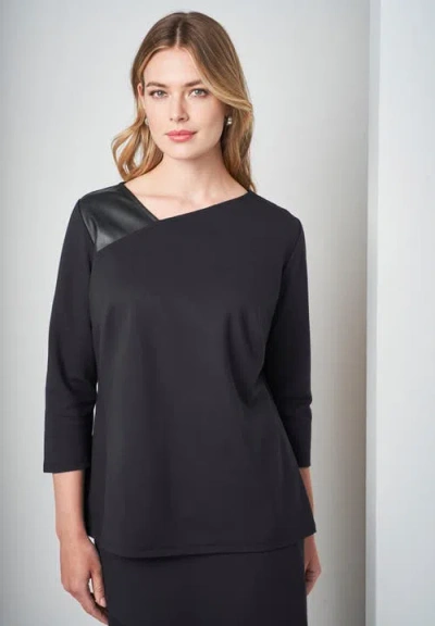 Jessica London Mixed Media Ponte Faux Leather Top In Black