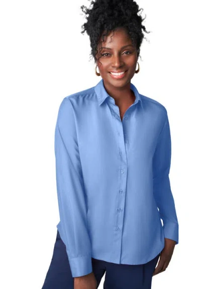 Jessica London Mixed Media Shirt In Blue