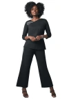 Jessica London Mixed Media Wide Leg Pant In Black