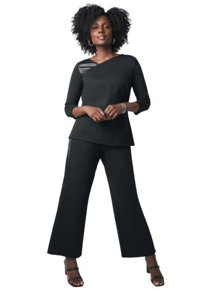 Jessica London Mixed Media Wide Leg Pant In Black