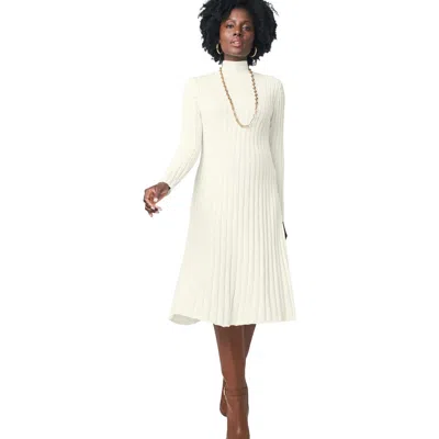 Jessica London Mock Neck Midi Sweater Dress In White
