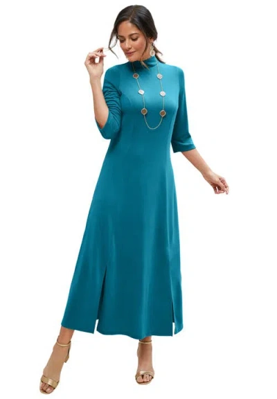 Jessica London Mockneck Slit Maxi Dress In Blue