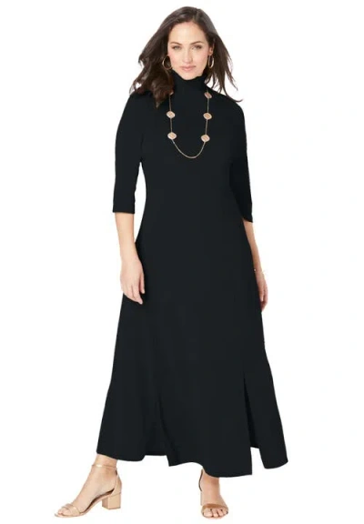 Jessica London Mockneck Slit Maxi Dress In Blue